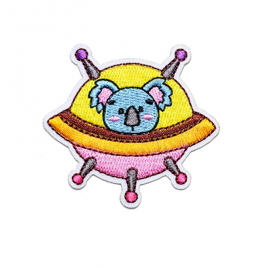 Picture of Fabric Iron On Patches Appliques (With Glue Back) Craft Multicolor Spaceship 5.7cm x 5.3cm, 5 PCs