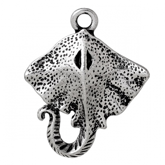 Picture of Ocean Jewelry Zinc Based Alloy Charms Manta Ray Fish Antique Silver 27mm(1 1/8") x 22mm( 7/8"), 10 PCs