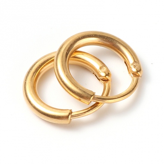 Picture of Stainless Steel Hoop Earrings Gold Plated Circle Ring 12mm Dia., Post/ Wire Size: (19 gauge), 1 Pair