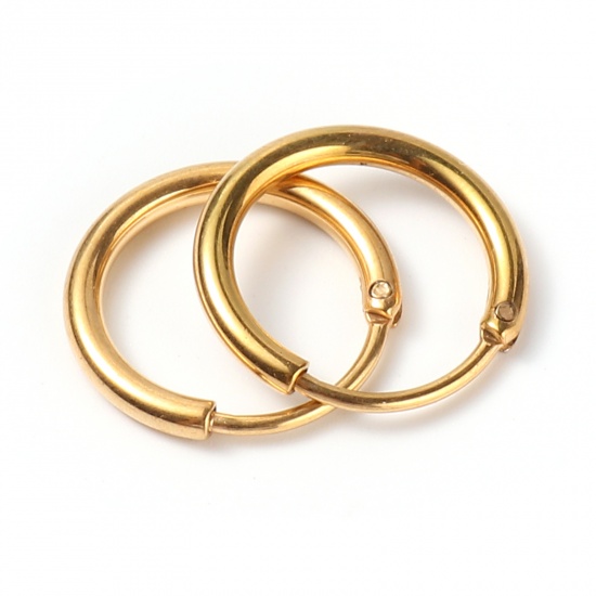 Picture of Stainless Steel Hoop Earrings Gold Plated Circle Ring 16mm Dia., Post/ Wire Size: (19 gauge), 1 Pair