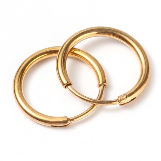 Picture of Stainless Steel Hoop Earrings Gold Plated Circle Ring 18mm Dia., Post/ Wire Size: (19 gauge), 1 Pair