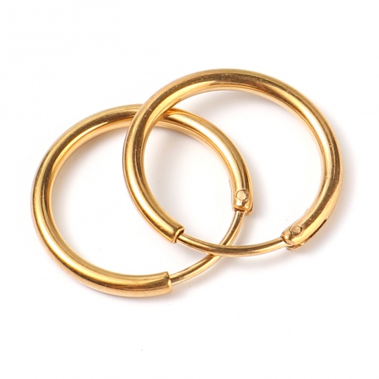 Picture of Stainless Steel Hoop Earrings Gold Plated Circle Ring 20mm Dia., Post/ Wire Size: (19 gauge), 1 Pair