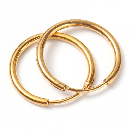 Picture of Stainless Steel Hoop Earrings Gold Plated Circle Ring 22mm Dia., Post/ Wire Size: (19 gauge), 1 Pair