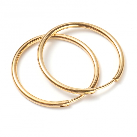 Picture of Stainless Steel Hoop Earrings Gold Plated Circle Ring 28mm Dia., Post/ Wire Size: (19 gauge), 1 Pair