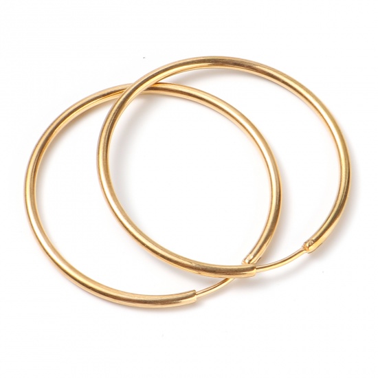 Picture of Stainless Steel Hoop Earrings Gold Plated Circle Ring 3.8cm Dia., Post/ Wire Size: (19 gauge), 1 Pair