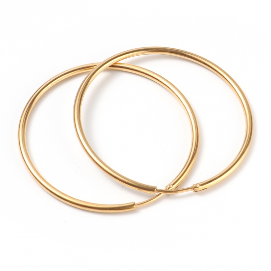 Picture of Stainless Steel Hoop Earrings Gold Plated Circle Ring 4.4cm Dia., Post/ Wire Size: (19 gauge), 1 Pair