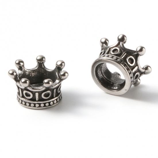Immagine di Acciaio Inossidabile Stile Europeo Perline Corona Pistola Nera 11mm x 6mm, Buco: Circa 4.9mm, 1 Pz