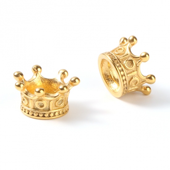 Immagine di Acciaio Inossidabile Stile Europeo Perline Corona Oro Placcato 11mm x 6mm, Buco: Circa 4.9mm, 1 Pz