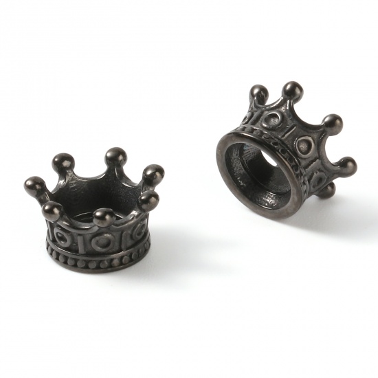 Immagine di Acciaio Inossidabile Stile Europeo Perline Corona Nero 11mm x 6mm, Buco: Circa 4.9mm, 1 Pz