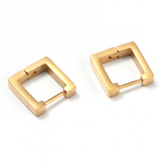 Picture of Stainless Steel Hoop Earrings Gold Plated Square 12mm x 12mm, Post/ Wire Size: (19 gauge), 1 Pair
