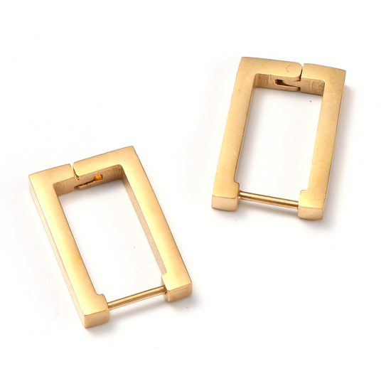 Picture of Stainless Steel Hoop Earrings Gold Plated Rectangle 20mm x 13mm, Post/ Wire Size: (19 gauge), 1 Pair