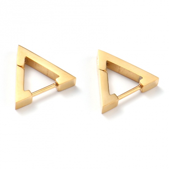 Picture of Stainless Steel Hoop Earrings Gold Plated Triangle 14mm x 13mm, Post/ Wire Size: (19 gauge), 1 Pair