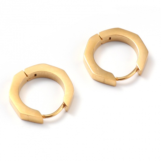 Picture of Stainless Steel Hoop Earrings Gold Plated Geometric 16mm x 15mm, Post/ Wire Size: (19 gauge), 1 Pair