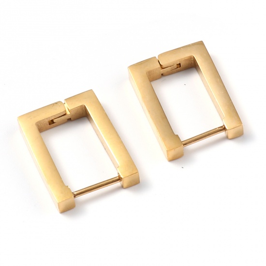 Picture of Stainless Steel Hoop Earrings Gold Plated Rectangle 17mm x 12mm, Post/ Wire Size: (19 gauge), 1 Pair
