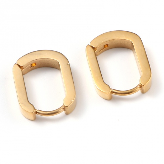 Picture of Stainless Steel Hoop Earrings Gold Plated Oval 14mm x 11mm, Post/ Wire Size: (19 gauge), 1 Pair