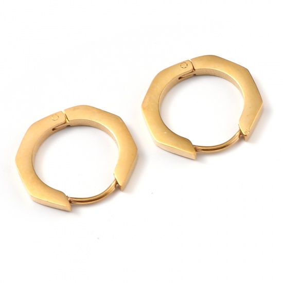 Picture of Stainless Steel Hoop Earrings Gold Plated Geometric 17mm x 16mm, Post/ Wire Size: (19 gauge), 1 Pair