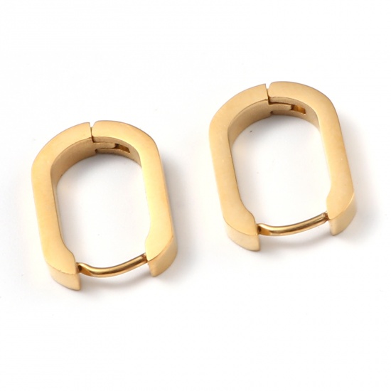 Picture of Stainless Steel Hoop Earrings Gold Plated Oval 17mm x 12mm, Post/ Wire Size: (19 gauge), 1 Pair