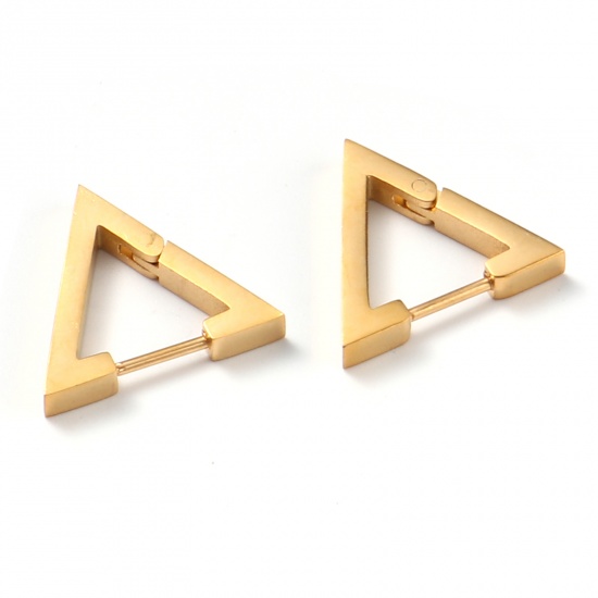 Picture of Stainless Steel Hoop Earrings Gold Plated Triangle 18mm x 16mm, Post/ Wire Size: (19 gauge), 1 Pair