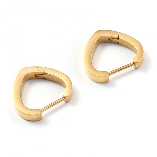 Picture of Stainless Steel Valentine's Day Hoop Earrings Gold Plated Heart 16mm x 14mm, Post/ Wire Size: (19 gauge), 1 Pair