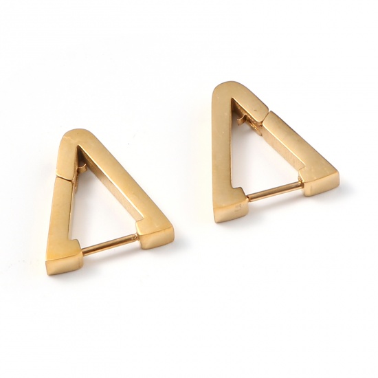 Picture of Stainless Steel Hoop Earrings Gold Plated Triangle 18mm x 15mm, Post/ Wire Size: (19 gauge), 1 Pair