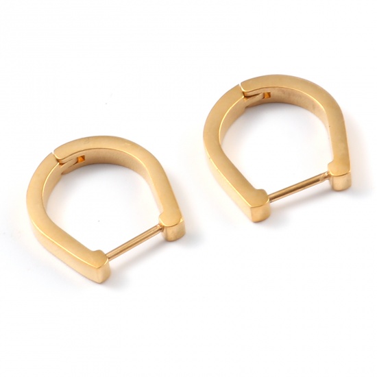 Picture of Stainless Steel Hoop Earrings Gold Plated Geometric 16mm x 15mm, Post/ Wire Size: (19 gauge), 1 Pair