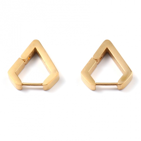 Picture of Stainless Steel Hoop Earrings Gold Plated Geometric 17mm x 15mm, Post/ Wire Size: (19 gauge), 1 Pair