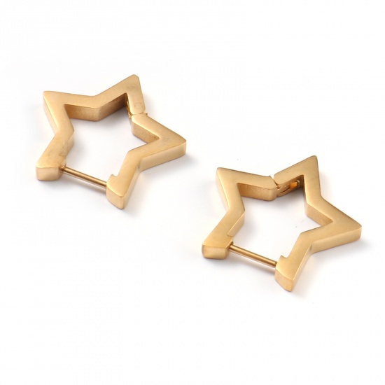 Picture of Stainless Steel Galaxy Hoop Earrings Gold Plated Star 21mm x 20mm, Post/ Wire Size: (19 gauge), 1 Pair