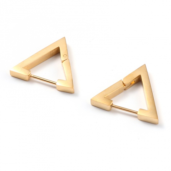 Picture of Stainless Steel Hoop Earrings Gold Plated Triangle 20mm x 18mm, Post/ Wire Size: (19 gauge), 1 Pair