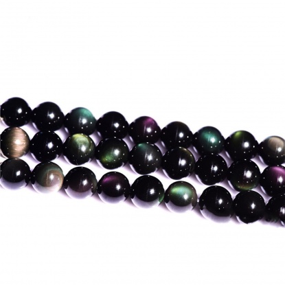 Bild von (Klasse A) Obsidian ( Natur ) Perlen Rund Bunt ca. 12mm D., Loch:ca. 1.2mm, 1 Strang (ca. 32 Stück/Strang)