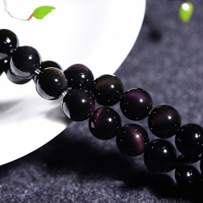 Picture of (Grade A) Obsidian ( Natural ) Beads Round Purple About 6mm Dia., Hole: Approx 1.2mm, 1 Strand (Approx 63 PCs/Strand)