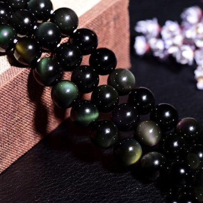 Bild von (Klasse A) Obsidian ( Natur ) Perlen Rund Grün ca. 8mm D., Loch:ca. 1.2mm, 1 Strang (ca. 48 Stück/Strang)