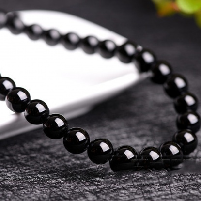 Picture of (Grade A) Obsidian ( Natural ) Beads Round Black About 8mm Dia., Hole: Approx 1.2mm, 1 Strand (Approx 48 PCs/Strand)