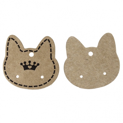 Picture of Paper Jewelry Earrings Ear Studs Display Cards Cat Brown Crown Pattern 36mm(1 3/8") x 35mm(1 3/8"), 50 Sheets