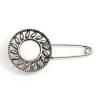 Picture of Zinc Based Alloy Pin Brooches Findings Sun Antique Silver Color Cabochon Settings (Fits 14mm Dia.) 5.6cm x 2.9cm, 2 PCs