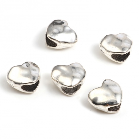 Picture of Zinc Based Alloy Valentine's Day Spacer Beads Heart Antique Silver Color About 15mm x 13mm, Hole: Approx 8mm x 4mm, 20 PCs