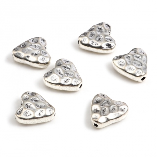 Picture of Zinc Based Alloy Valentine's Day Spacer Beads Heart Antique Silver Color About 12mm x 12mm, Hole: Approx 1.2mm, 20 PCs