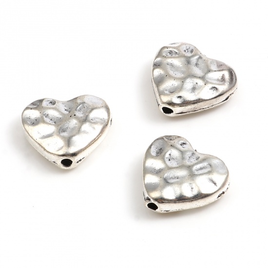 Picture of Zinc Based Alloy Valentine's Day Spacer Beads Heart Antique Silver Color About 13mm x 12mm, Hole: Approx 1.2mm, 20 PCs