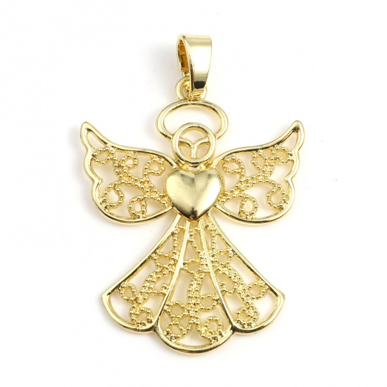 Picture of Zinc Based Alloy Religious Pendants Angel Gold Plated Heart 80mm x 54mm, 2 PCs