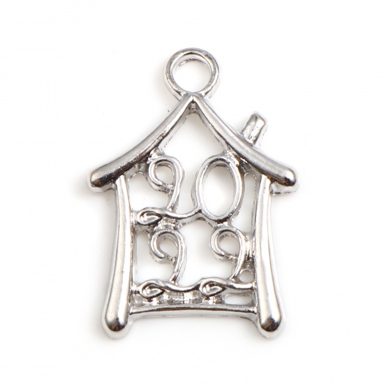 Picture of Zinc Based Alloy Year Charms House Silver Tone Number Message " 2022 " 24mm x 17mm, 20 PCs