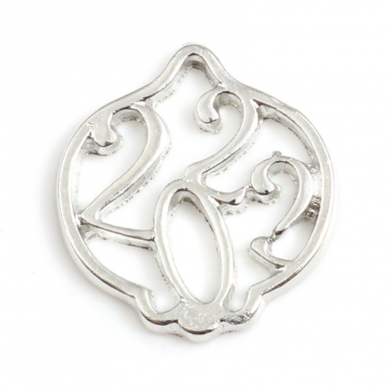 Picture of Zinc Based Alloy Year Charms Peach Silver Tone Number Message " 2022 " 17mm x 16mm, 20 PCs