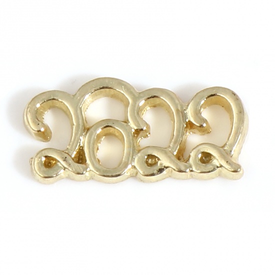 Picture of Zinc Based Alloy Year Charms Number Gold Plated Message " 2022 " 15mm x 7mm, 20 PCs