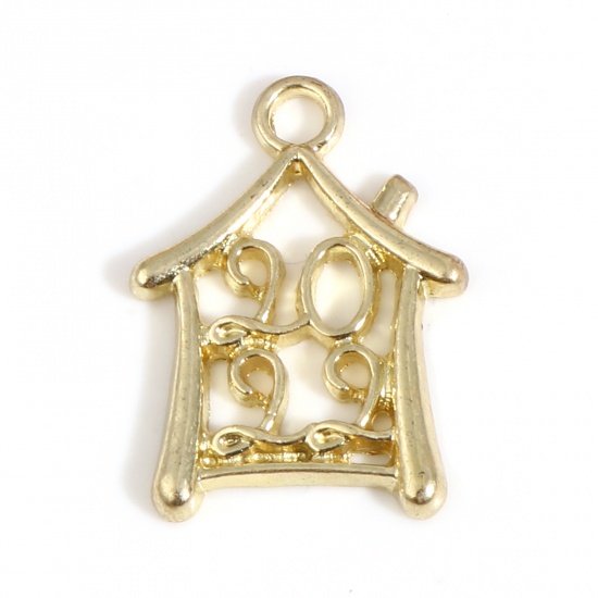 Picture of Zinc Based Alloy Year Charms House Gold Plated Number Message " 2022 " 24mm x 17mm, 20 PCs