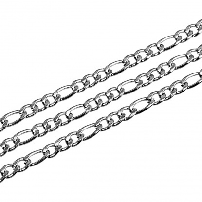 Picture of Stainless Steel 3:1 Figaro Link Chain Silver Tone 3mm, 1 Roll (Approx 10 Yards/Roll)