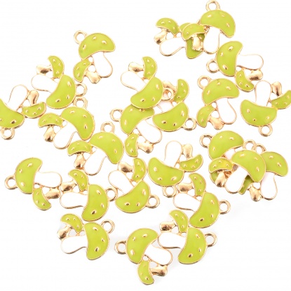 Bild von Zinklegierung Charms Pilz Vergoldet Grün Emaille 19.6mm x 16mm, 10 Stück