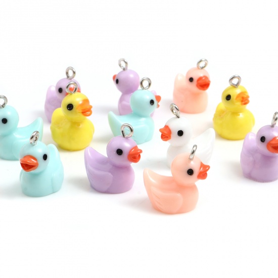 Picture of Resin Charms Duck Animal Silver Tone At Random Color 20mm x 18mm - 19mm x 17mm, 10 PCs