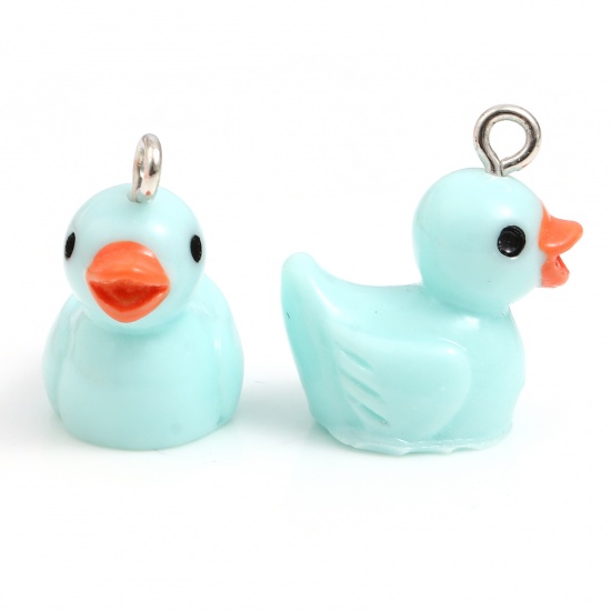 Picture of Resin Charms Duck Animal Silver Tone Blue 20mm x 18mm - 19mm x 17mm, 10 PCs
