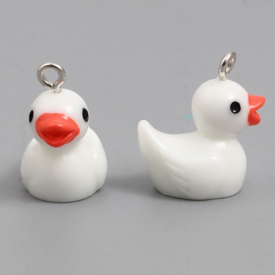 Picture of Resin Charms Duck Animal Silver Tone White 20mm x 18mm - 19mm x 17mm, 10 PCs