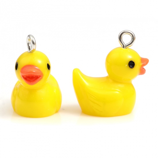Picture of Resin Charms Duck Animal Silver Tone Yellow 20mm x 18mm - 19mm x 17mm, 10 PCs