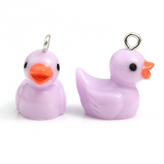 Picture of Resin Charms Duck Animal Silver Tone Purple 20mm x 18mm - 19mm x 17mm, 10 PCs