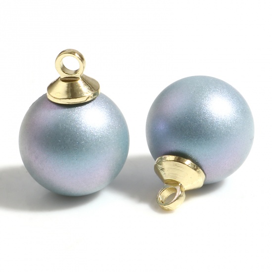 Picture of Zinc Based Alloy & Shell Imitation Pearl Charms Round Gold Plated Blue Pearlized 10mm x 6mm, 2 PCs